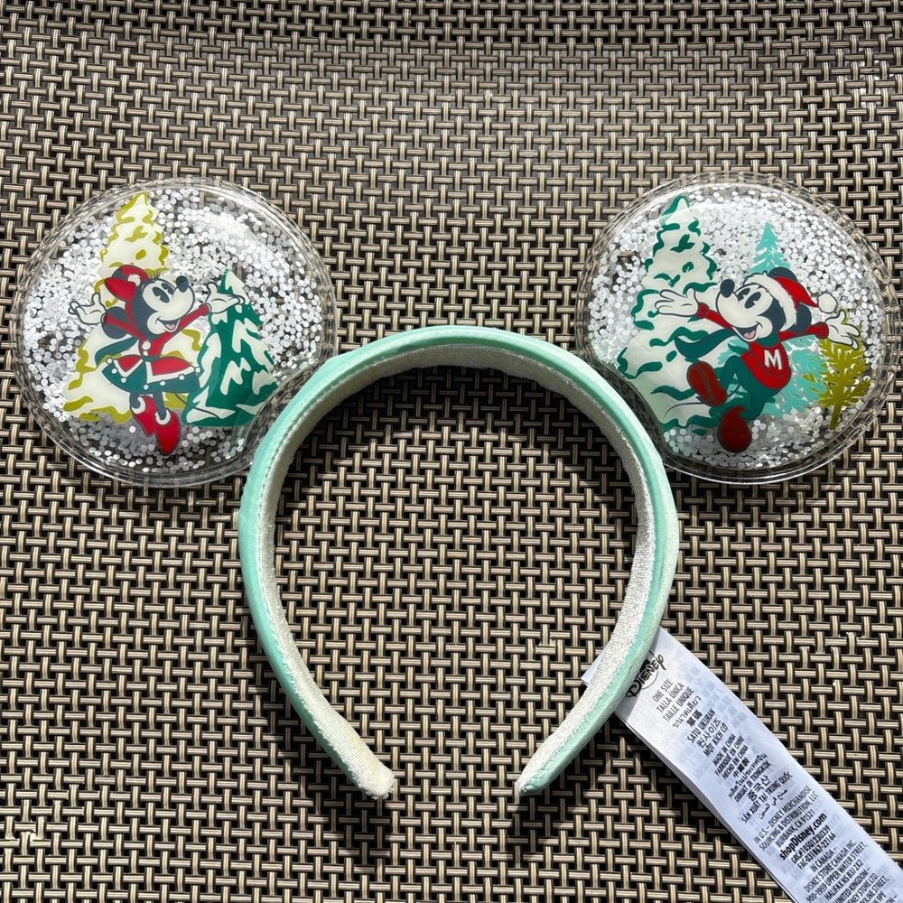 Disney Mickey and Minnie Mouse snow globe ears headband. Winter wonderland